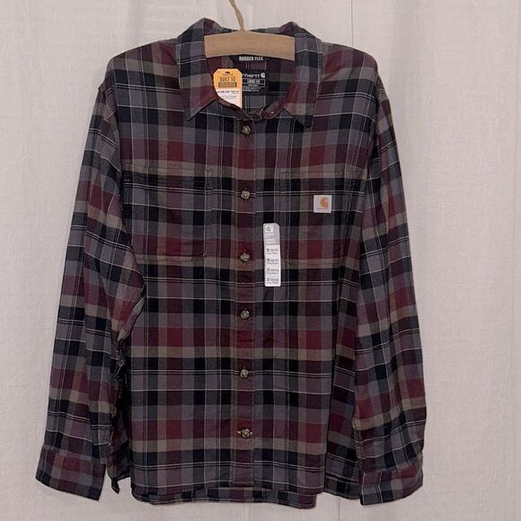 carhartt 2X Rugged Flex Loose Fit Midweight Flannel Long-Sleeve Plaid Shirt - Picture 3 of 15